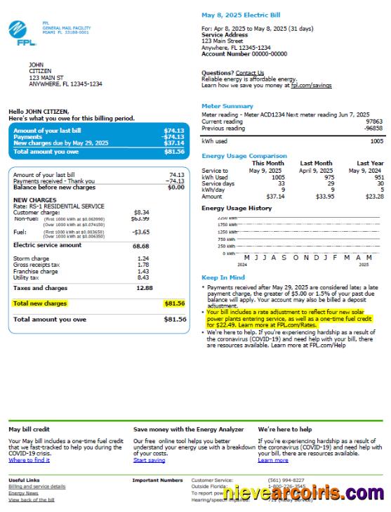 USA FPL utility bill, version 2